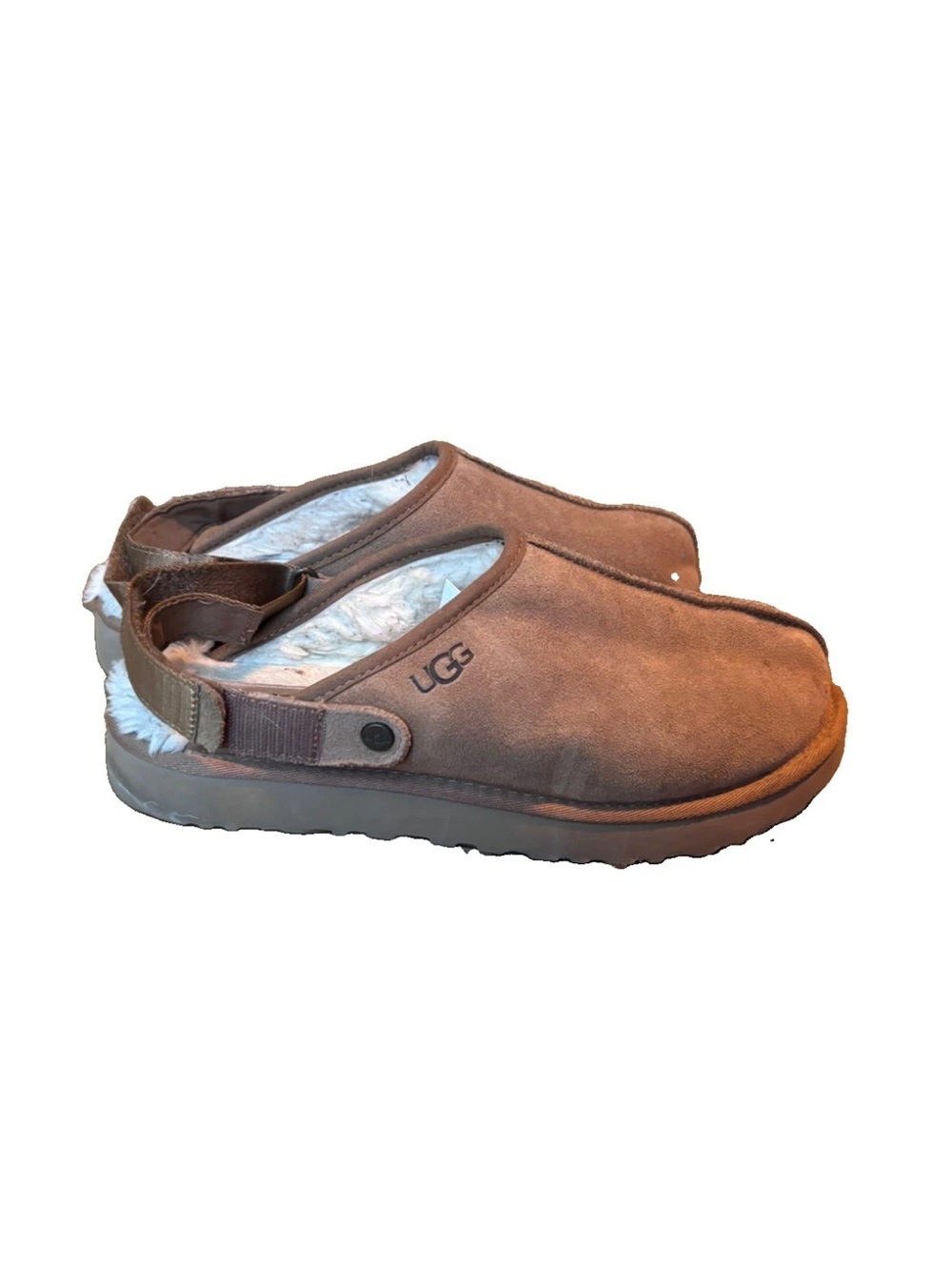 UGG Chestnut Suede Shearling-Trim Slip-On Clogs